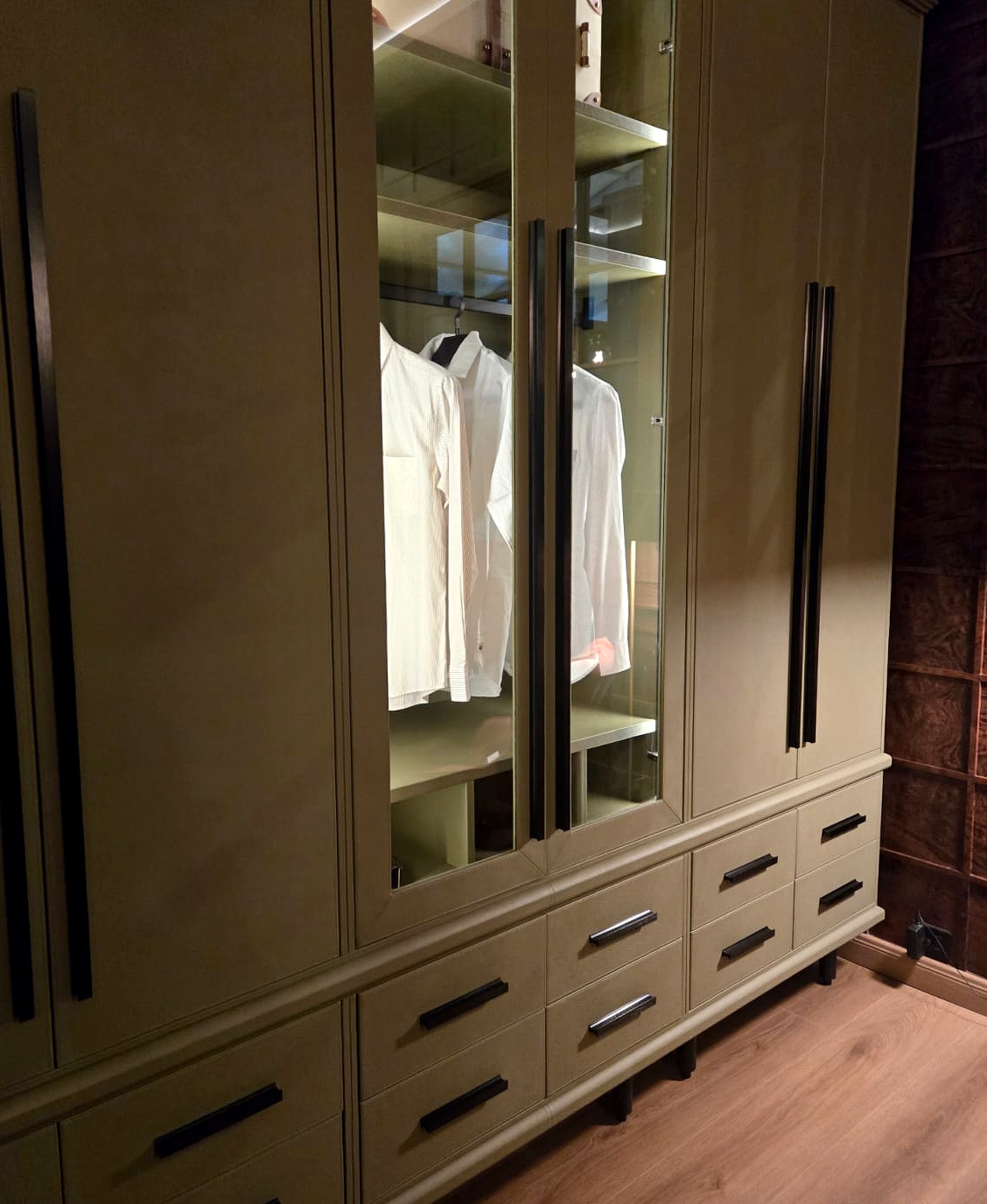 Modern Wooden Wardrobe with Glass Doors